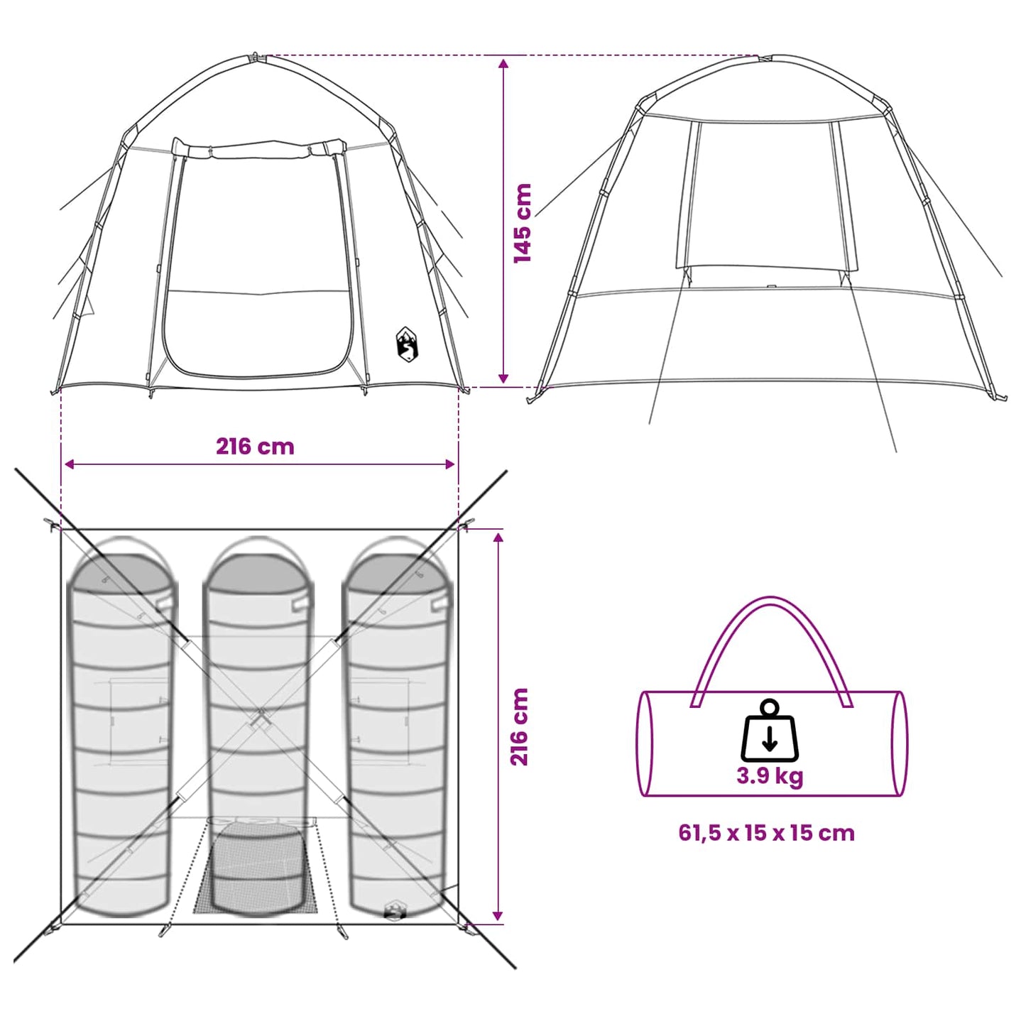 Huisje Tent met dak Blauw 210 x 210 x 138 cm Polyester