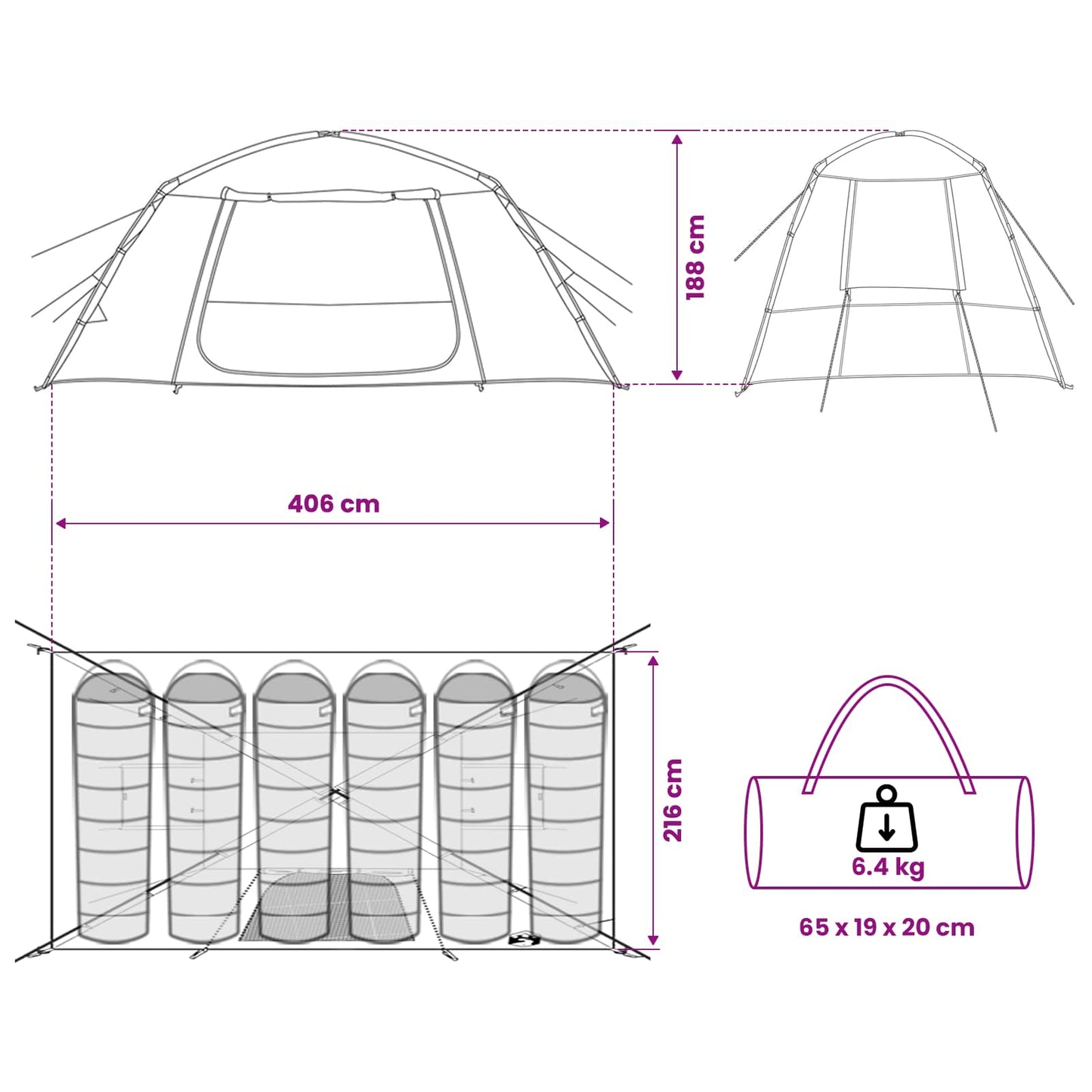 Huisje Tent met dak Wit Blackout 400 x 210 x 180 cm Polyester