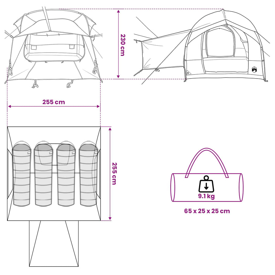 Tailgate Tent met Regenfly Waterdicht Groen 4-persoons