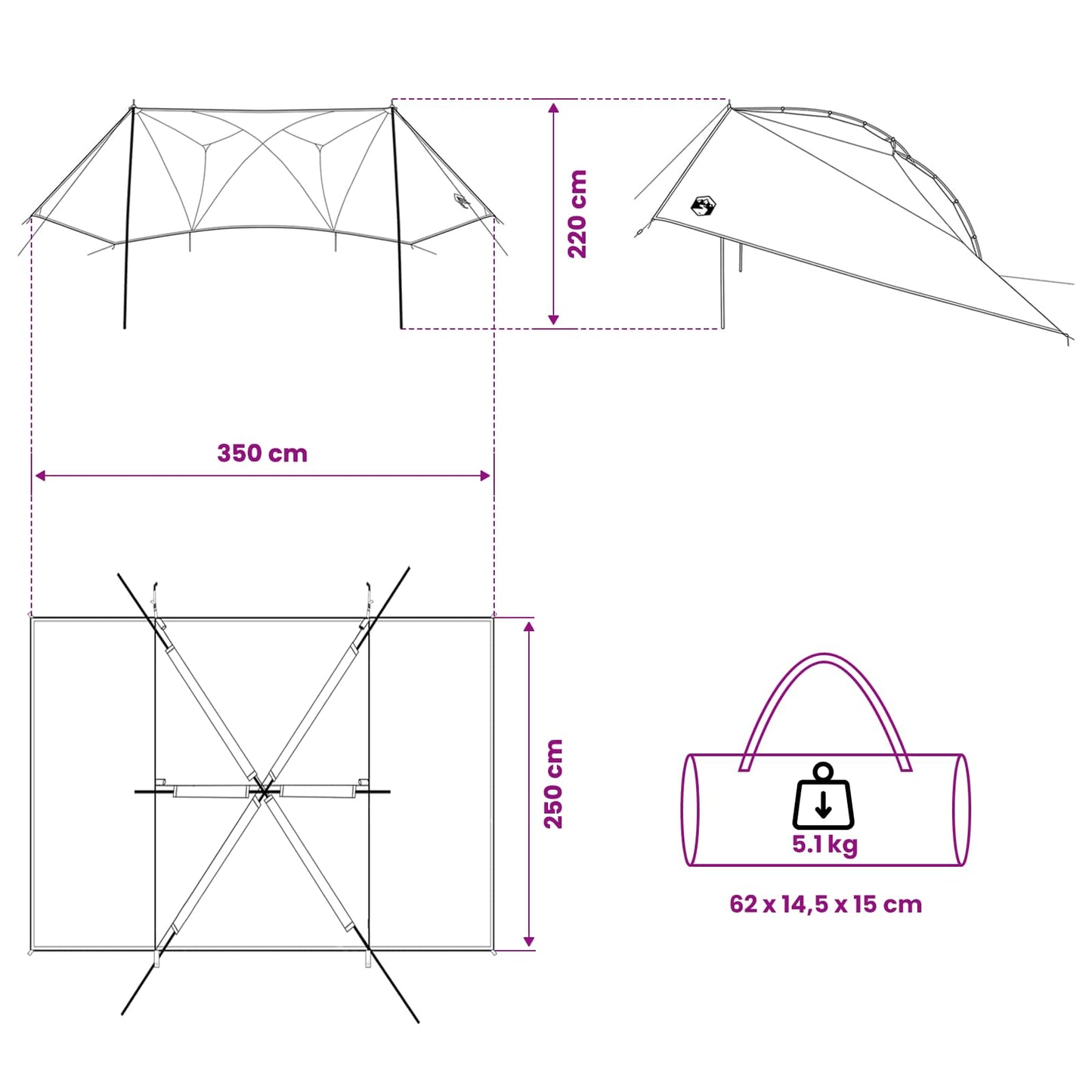 Autotent met dak Legergroen 350 x 250 cm Polyester en staal