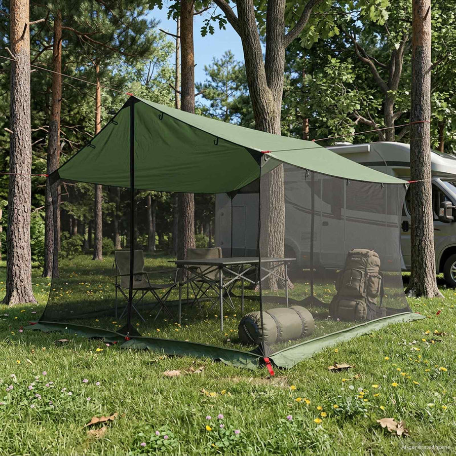 Campingzeil met gaaswanden Groen 340 x 260 x 220 cm