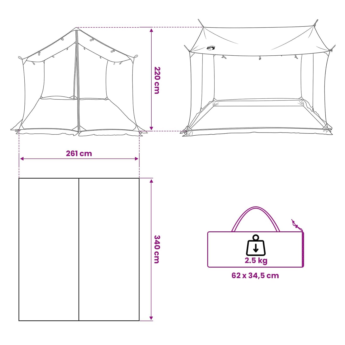 Campingzeil met gaaswanden Blauw 340 x 260 x 220 cm