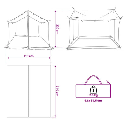 Campingzeil met gaaswanden Blauw 340 x 260 x 220 cm