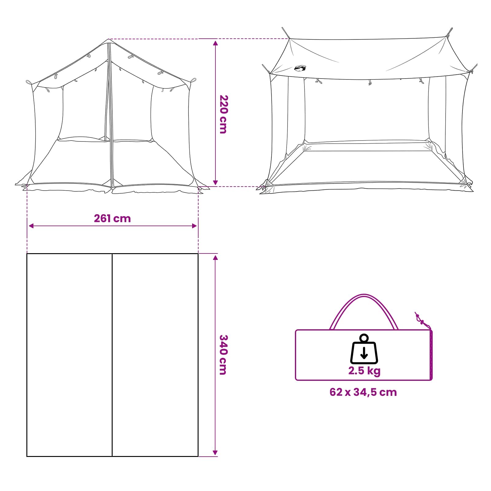 Campingzeil met gaaswanden Grijs en Oranje 340 x 260 x 220 cm
