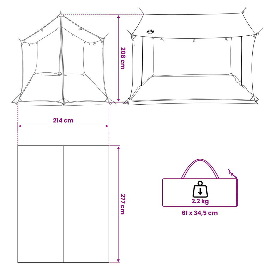 Campingzeil met gaaswanden Groen 270 x 210 x 210 cm