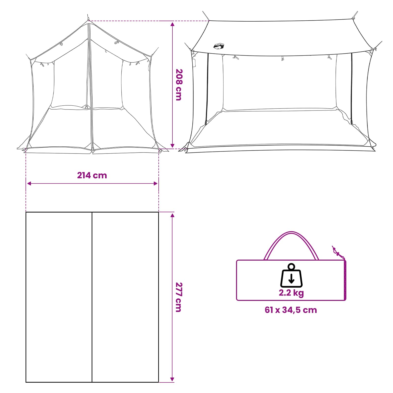 Campingzeil met gaaswanden Grijs en Oranje 270 x 210 x 210 cm