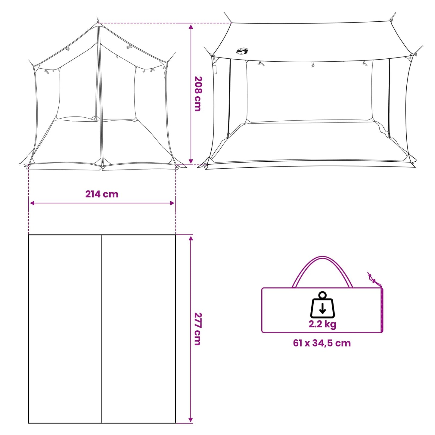 Campingzeil met gaaswanden Legergroen 270 x 210 x 210 cm