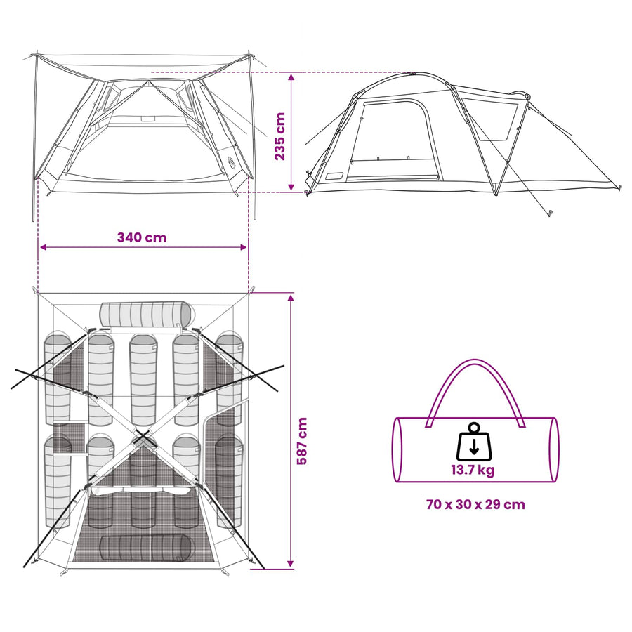 Huisje Tent Met Dak 12-Persoons Polyester En Staal 12 personen