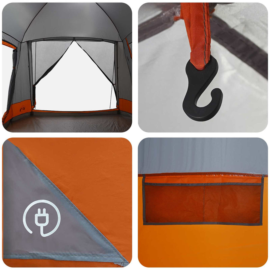 Huisje Tent Grijs en Oranje 8-persoons Polyester en staal