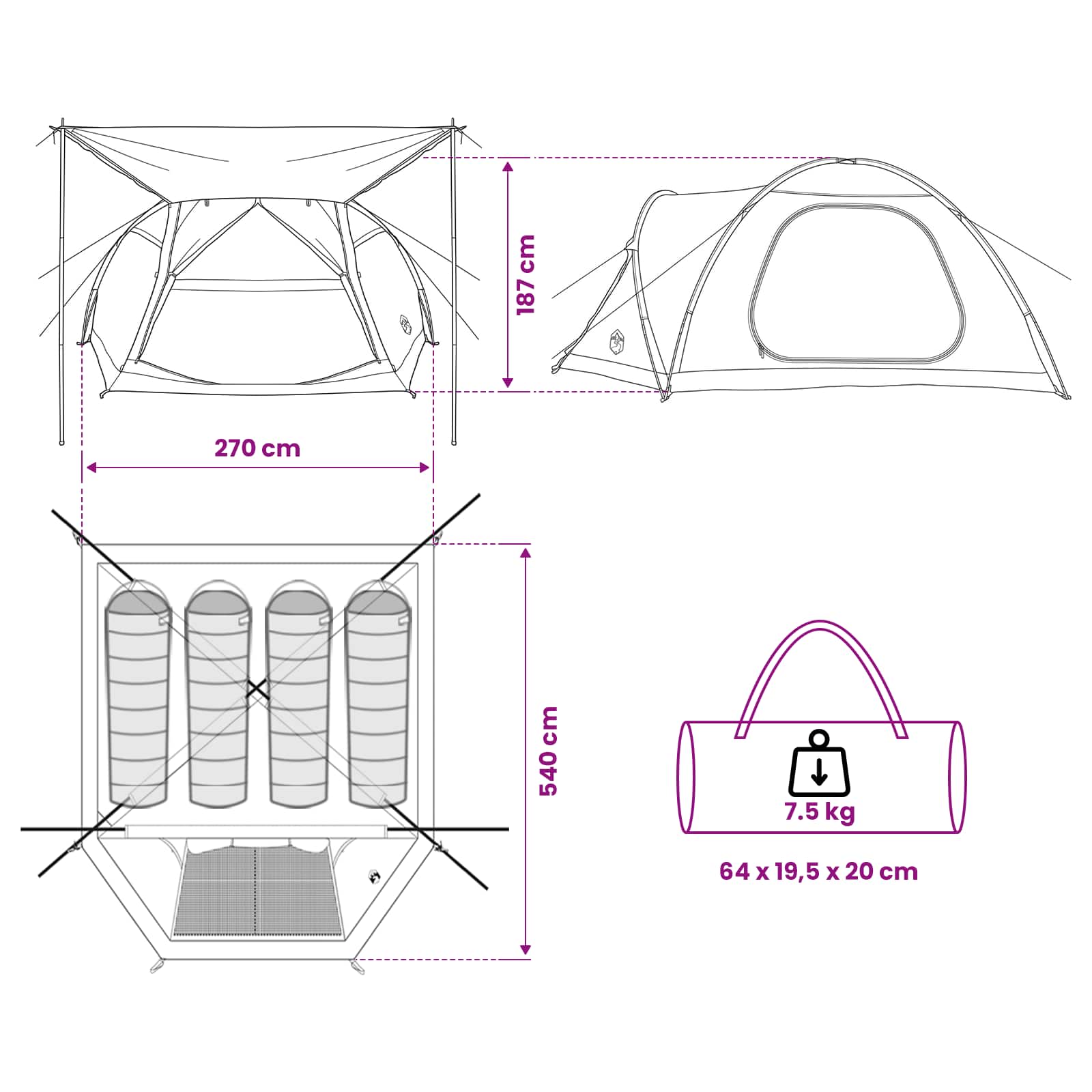 Huisje Tent met dak Leger groen 4-persoons Polyester en staal