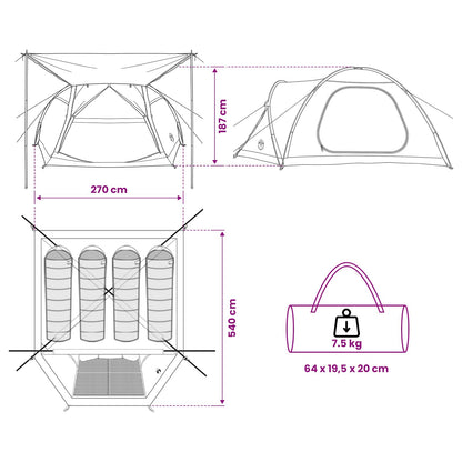 Huisje Tent met dak Leger groen 4-persoons Polyester en staal