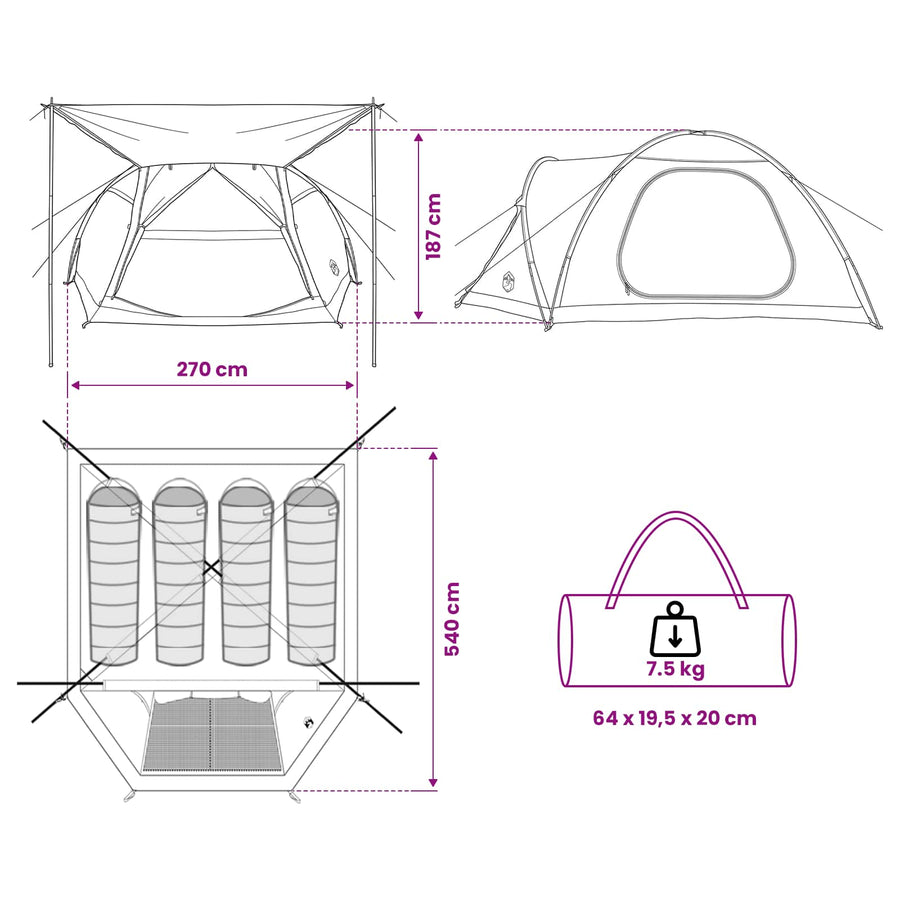Huisje Tent met dak Leger groen 4-persoons Polyester en staal