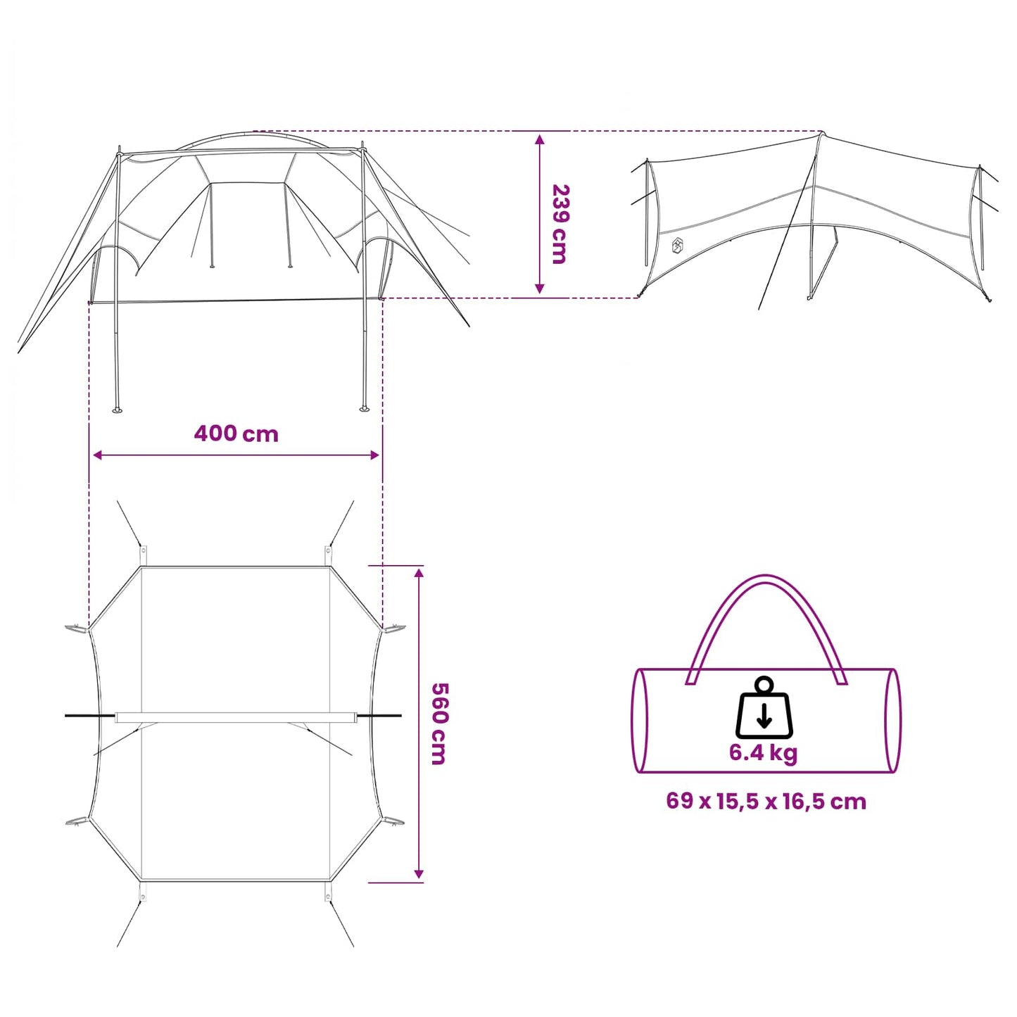 Camping Tarp Waterbestendig Groen 550 x 400 x 230 cm