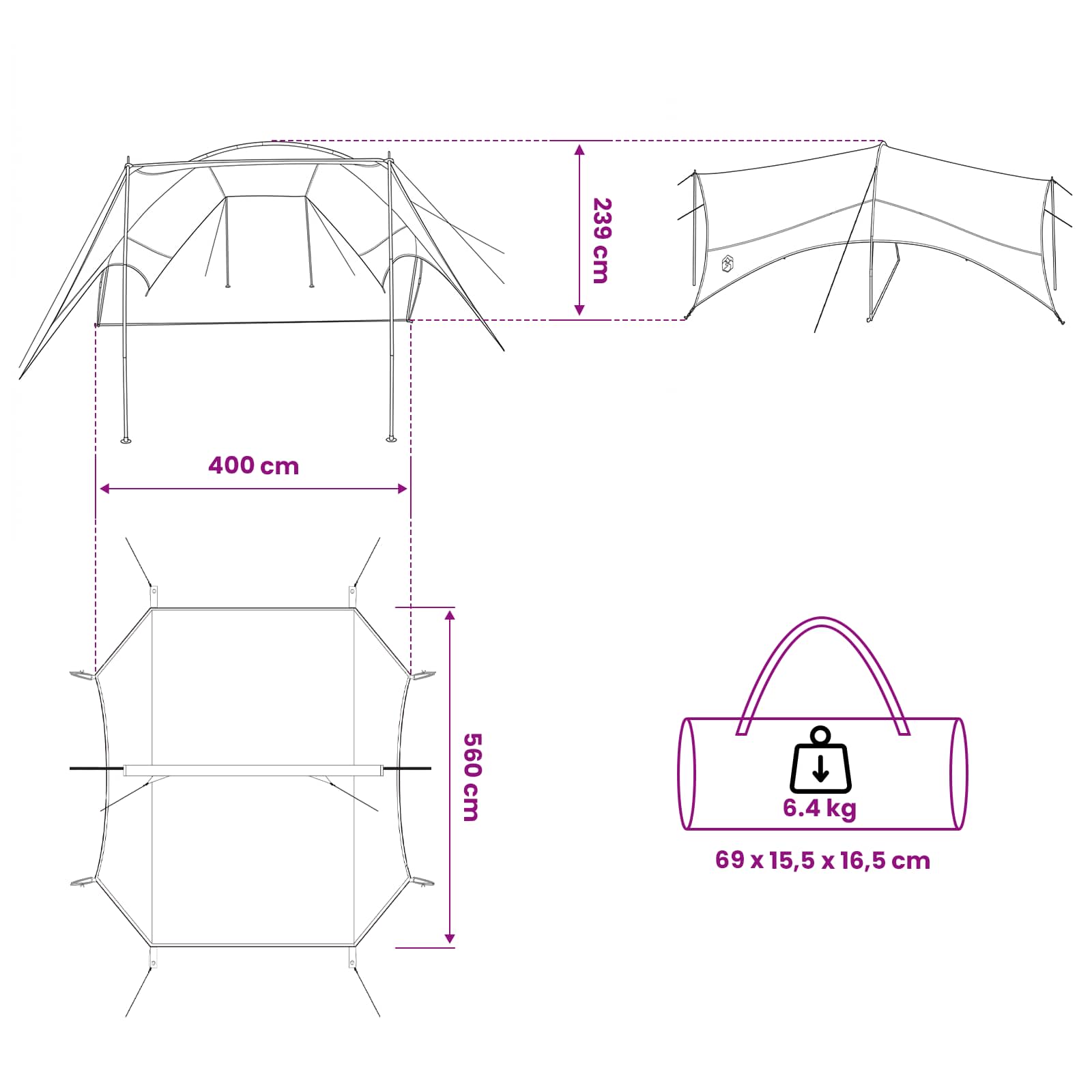 Camping Tarp Waterbestendig Groen 550 x 400 x 230 cm