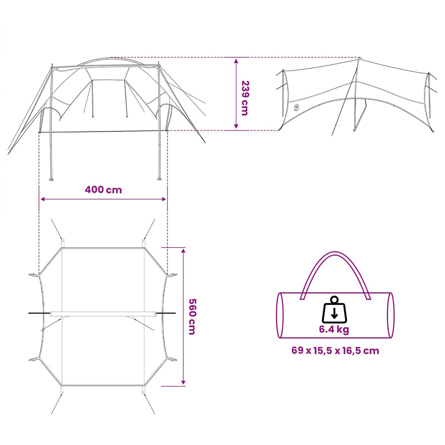 Camping Tarp Waterbestendig Blauw 550 x 400 x 230 cm