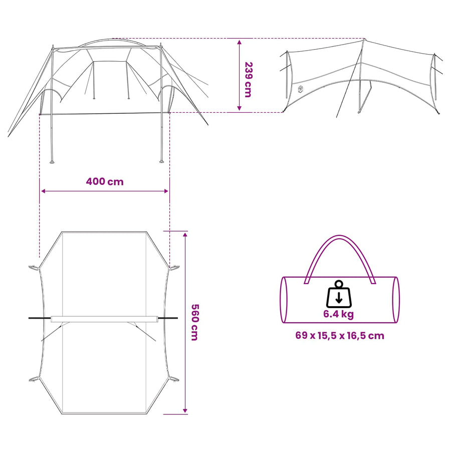 Camping Tarp Waterbestendig Grijs en Oranje 550 x 400 x 230 cm