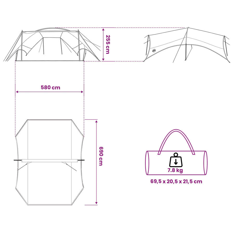 Camping Tarp Waterbestendig Legergroen 695 x 580 x 200 cm