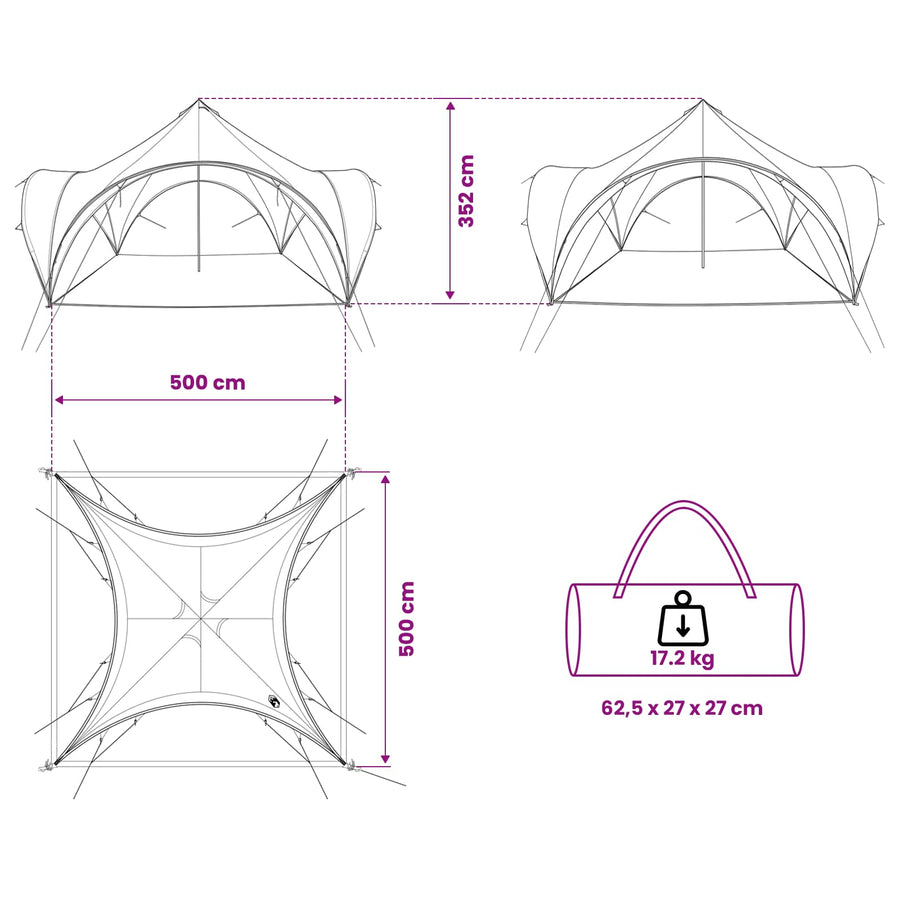 Partytent met dak Blauw 500 x 500 x 350 cm Polyester en staal