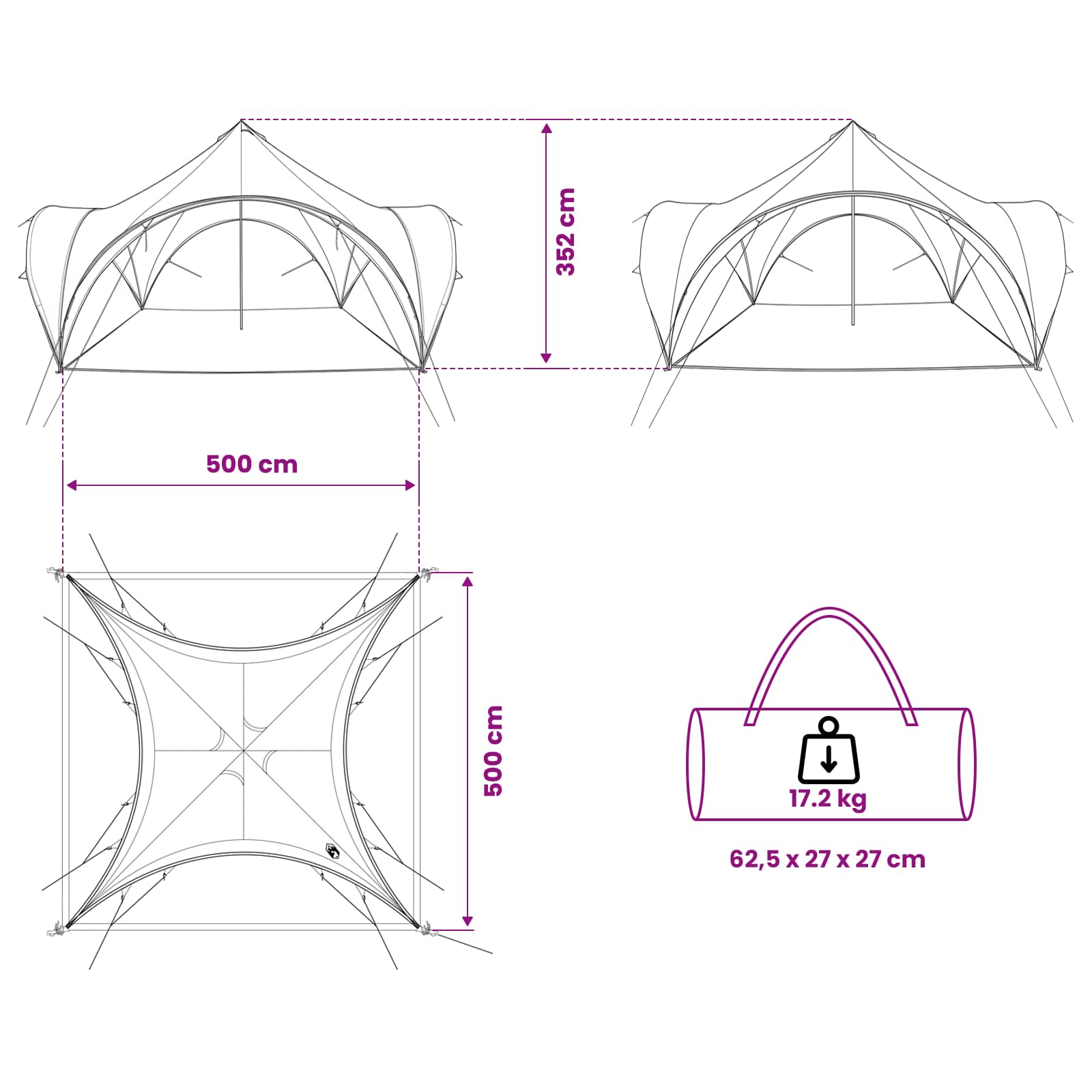 Partytent Leger groen 500 x 500 x 350 cm Polyester en staal