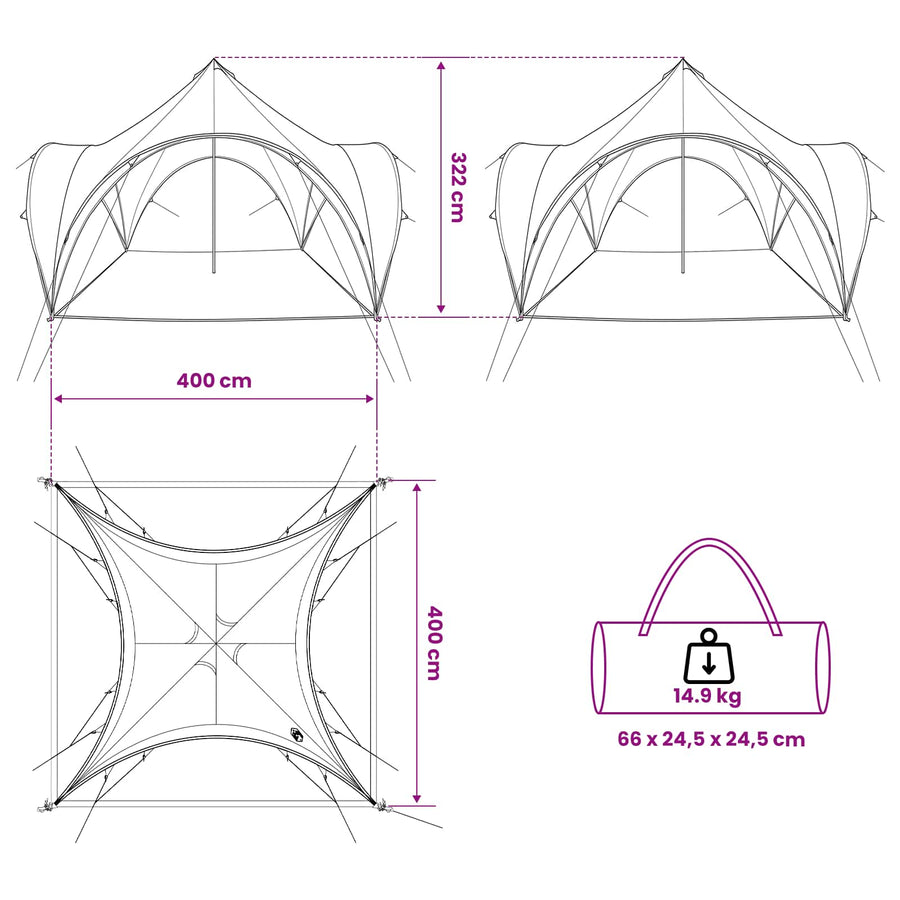Partytent met dak Blauw 400 x 400 x 320 cm Polyester en staal