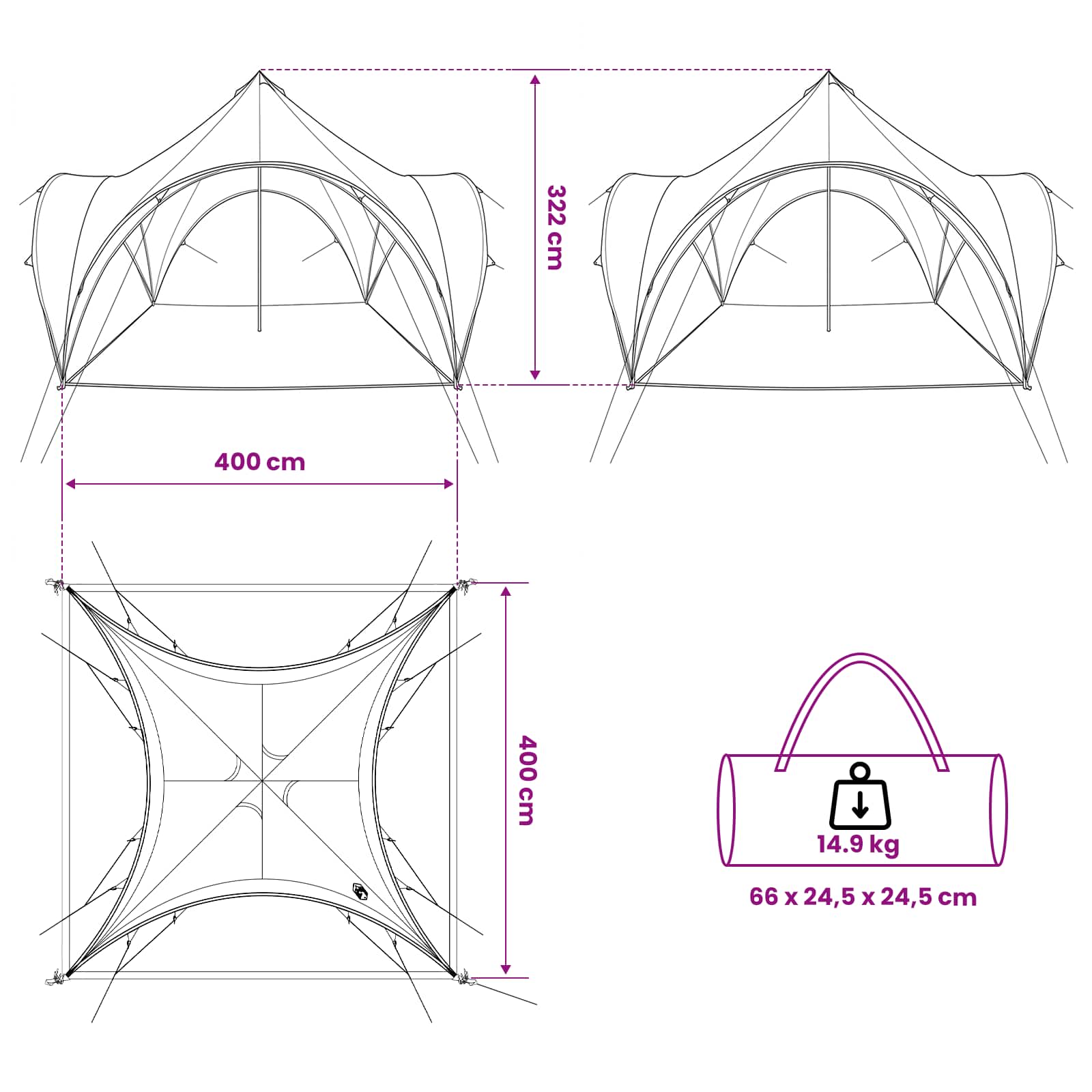 Partytent Grijs en Oranje 400 x 400 x 320 cm Polyester en staal