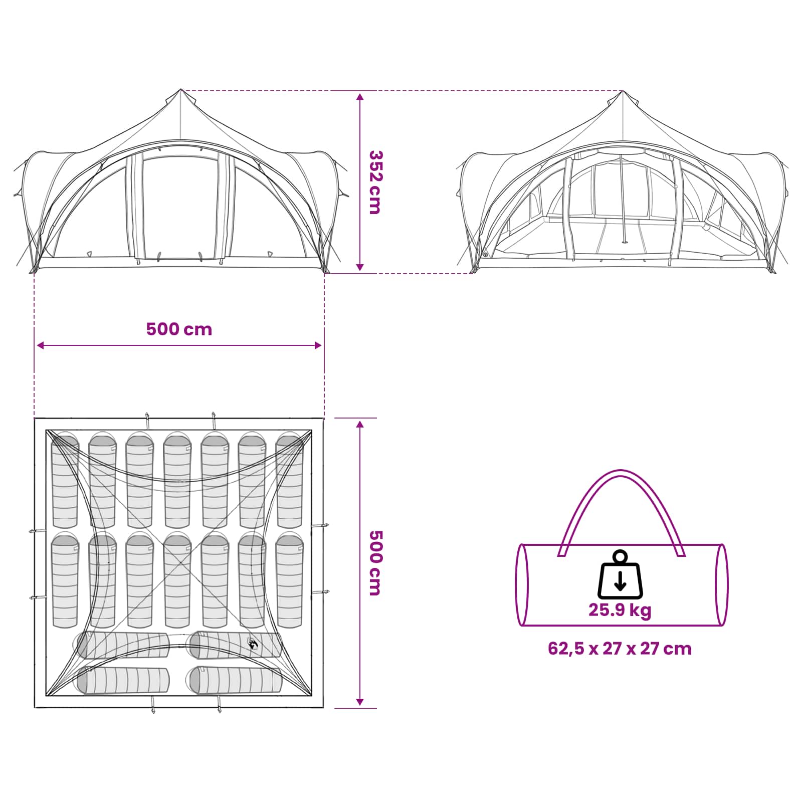 Tipi Tent met dak Groen 18-Persoon Polyester en staal