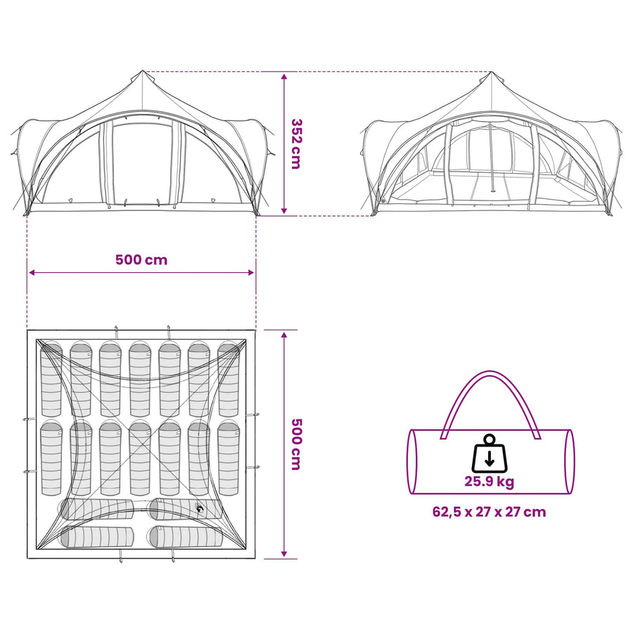 Tipi Tent met dak Grijs en Oranje 18-Persoon Polyester en staal