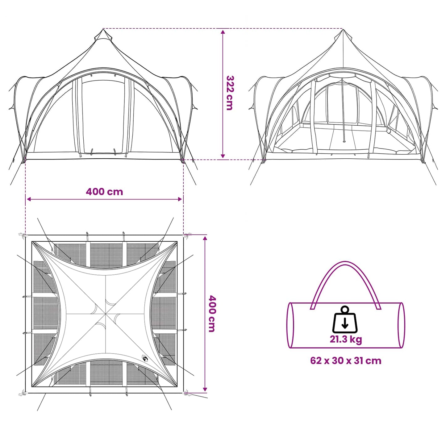Tipi Tent met dak Groen 6-persoons Polyester en staal