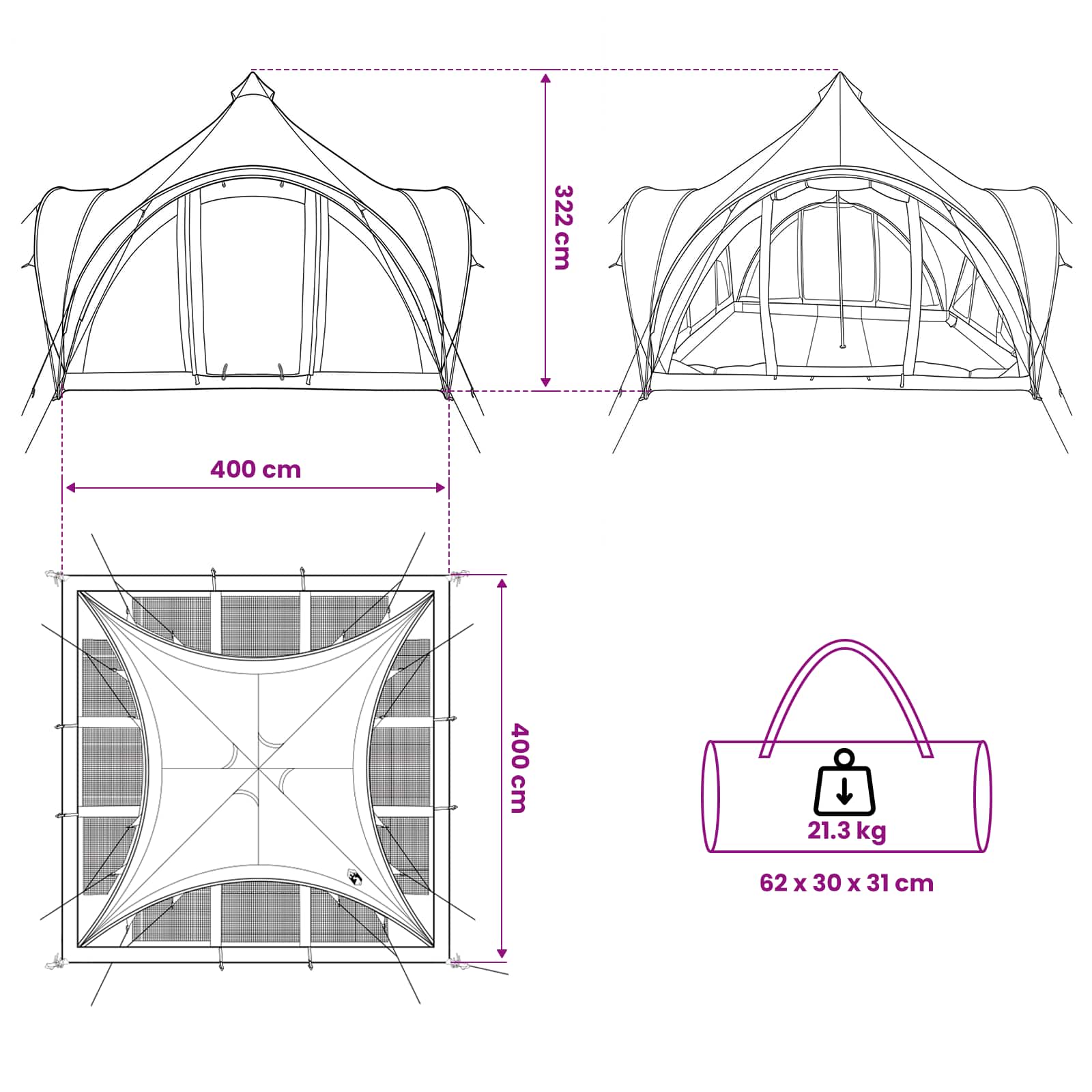 Tipi Tent met dak Grijs en Oranje 6-persoons Polyester en staal