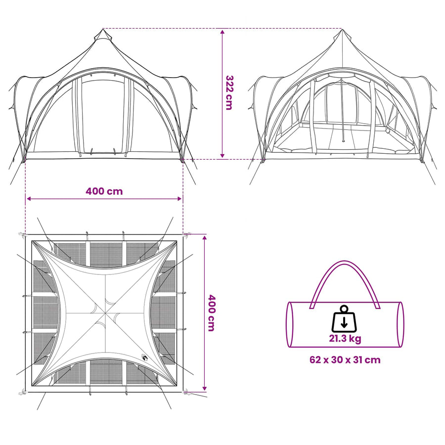 Tipi Tent met dak Grijs en Oranje 6-persoons Polyester en staal