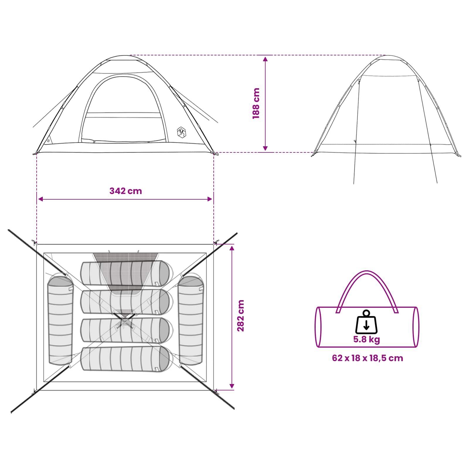 Kamperen tent met dak Legergroen 335 x 275 x 180 cm