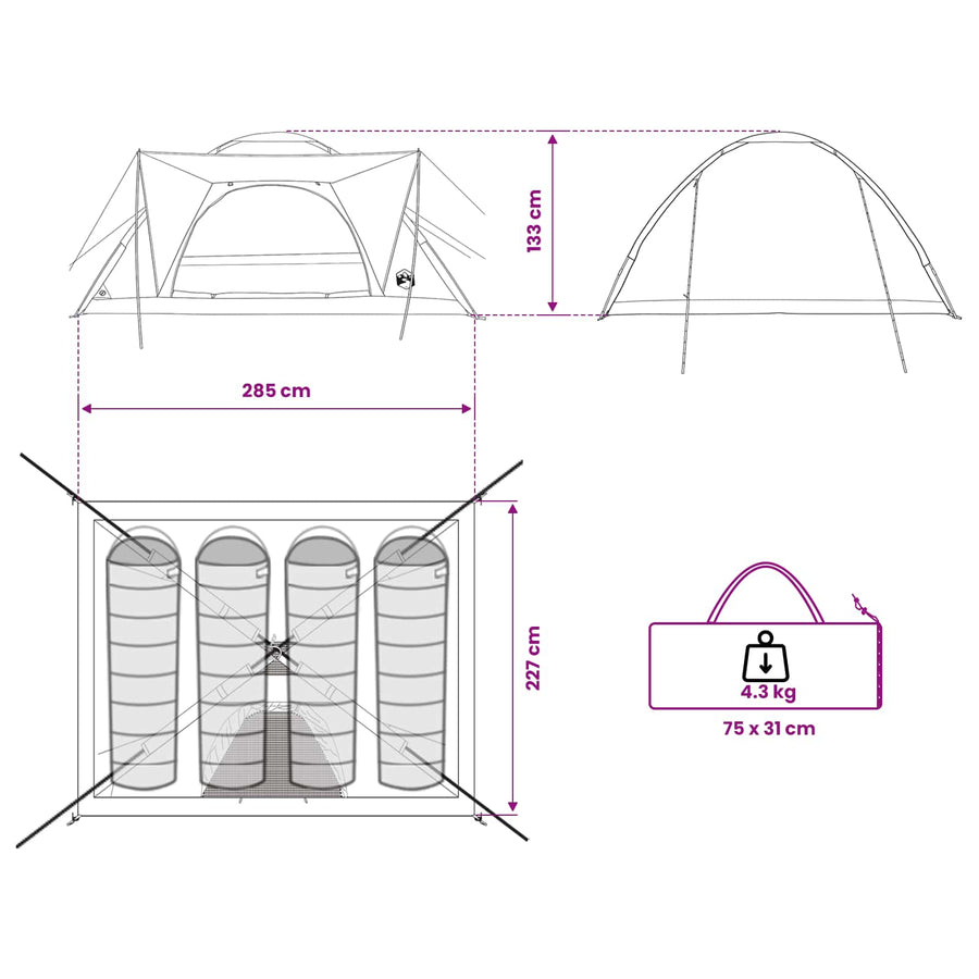 Kamperen tent Legergroen 275 x 215 x 125 cm Polyester en staal