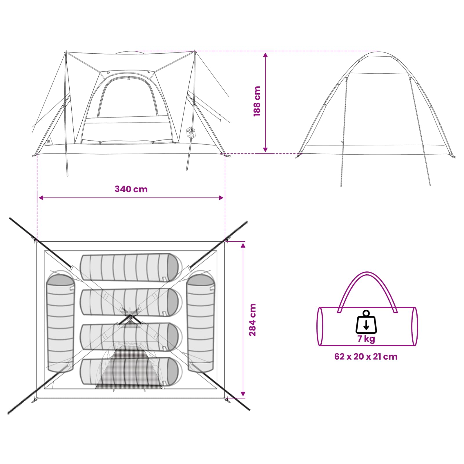 Kamperen tent met dak Blauw 6-persoons Polyester en staal