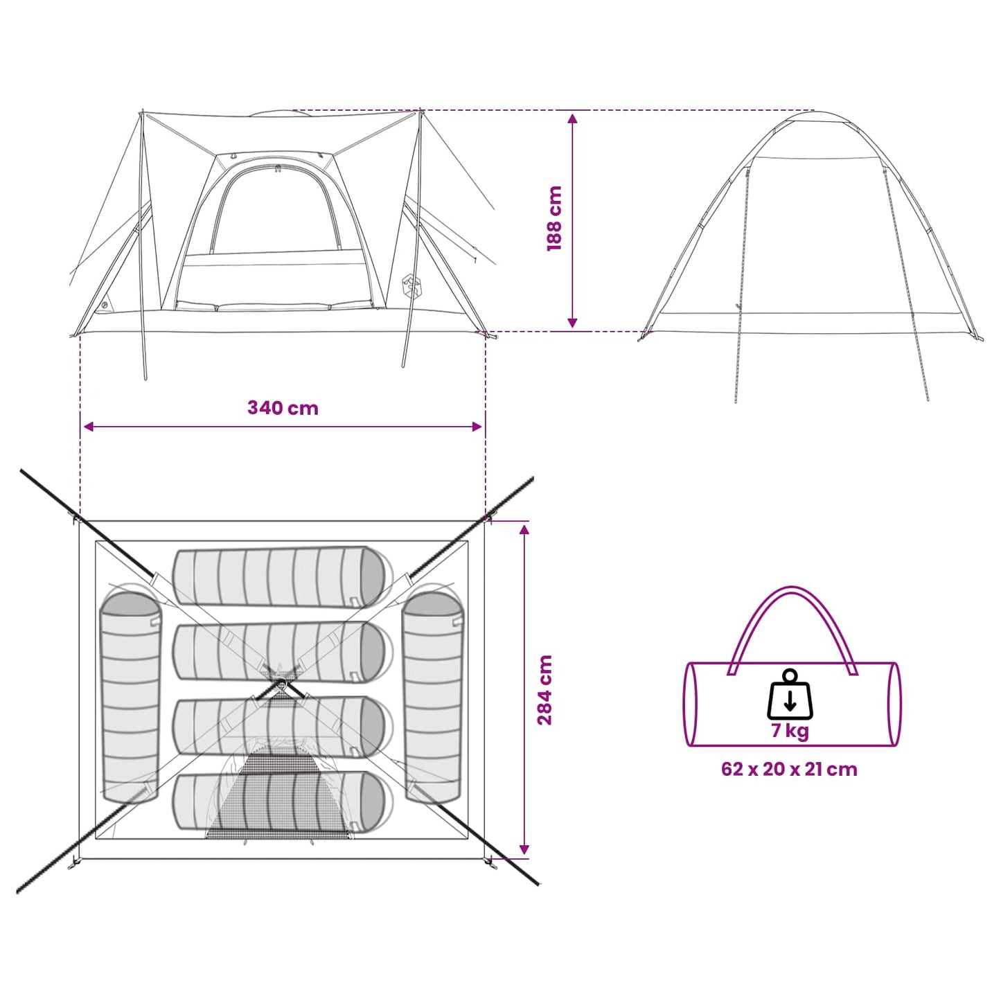Kamperen tent Grijs en Oranje 6-persoons Polyester en staal