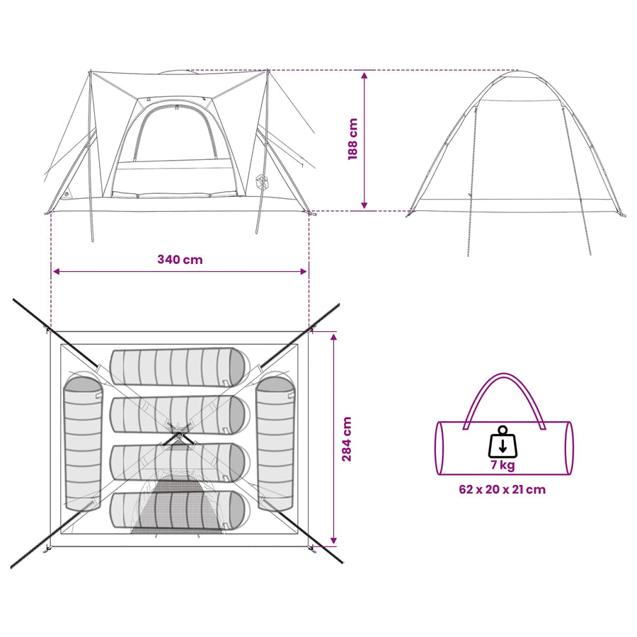 Kamperen tent Legergroen 335 x 275 x 180 cm Polyester en staal