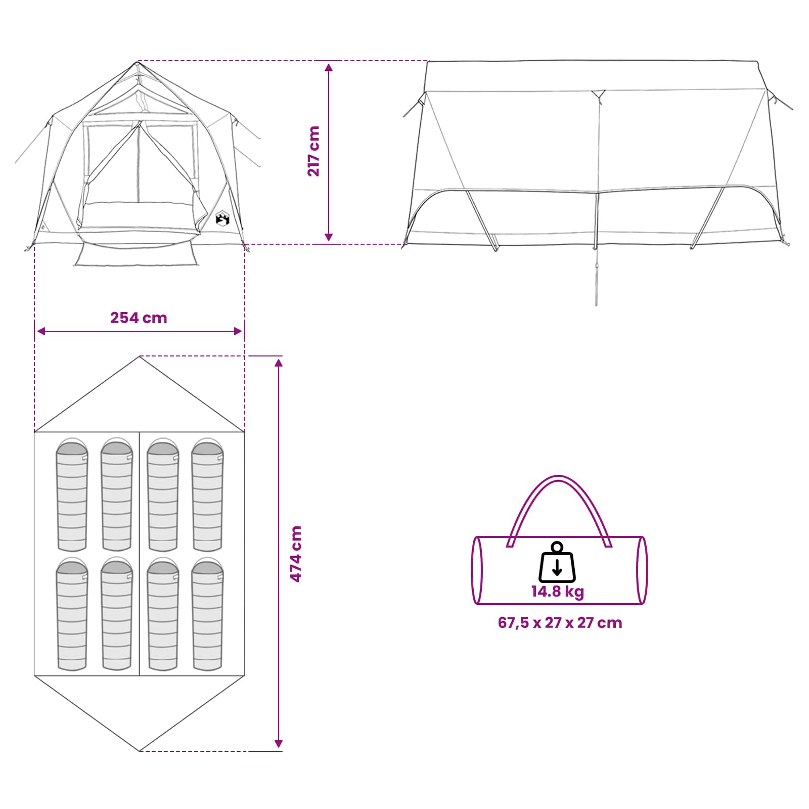 Tunneltent met dak Blauw 8-persoons Polyester en staal
