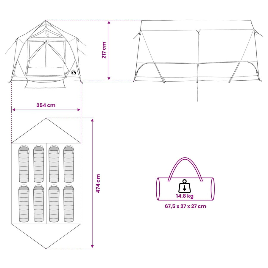 Tunneltent met dak Leger groen 8-persoons Polyester en staal