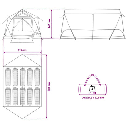 Tunneltent Grijs en Oranje 10-persoons Polyester en staal