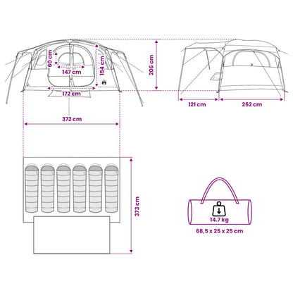 Tunneltent met dak Groen 366 x 244 x 198 cm Polyester en staal