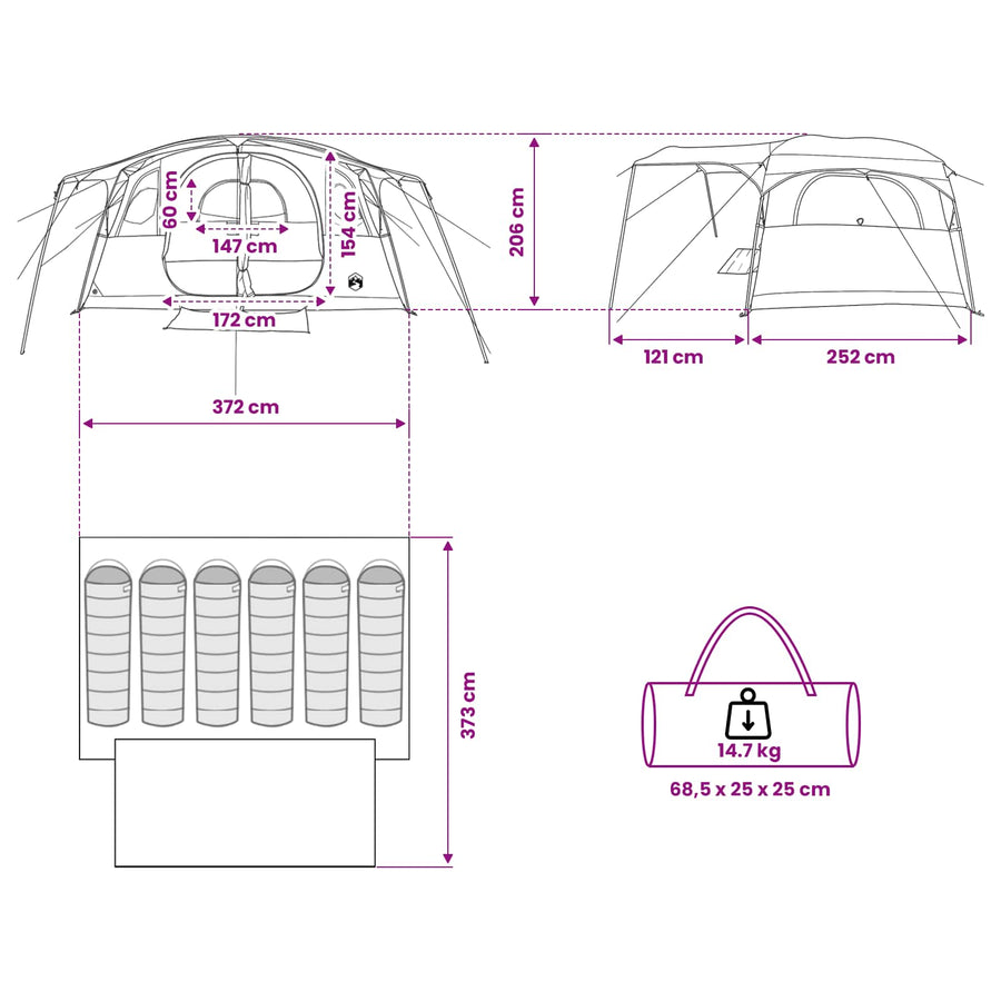 Tunneltent met dak Blauw 366 x 244 x 198 cm Polyester en staal