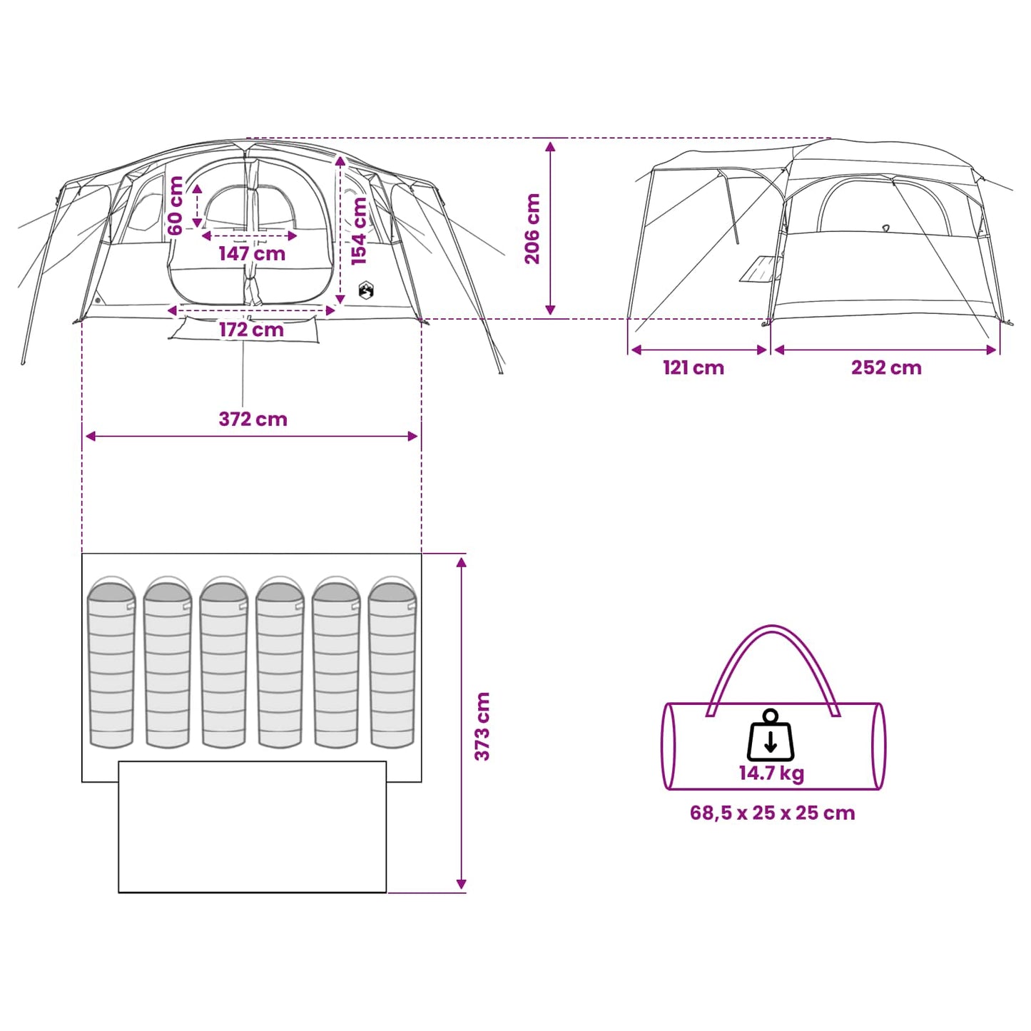 Tunneltent Legergroen 366 x 244 x 198 cm Polyester en staal