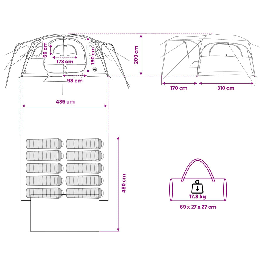 Tunneltent met dak Groen 427 x 305 x 205 cm Polyester en staal