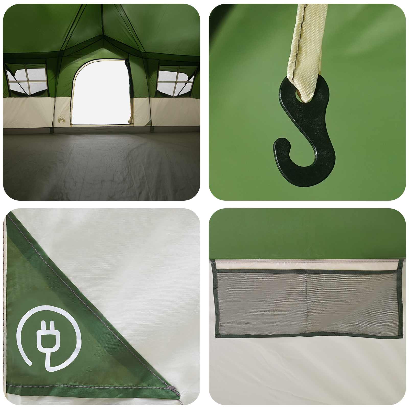Gezinstent met dak Groen 487 x 340 x 216 cm Polyester en staal
