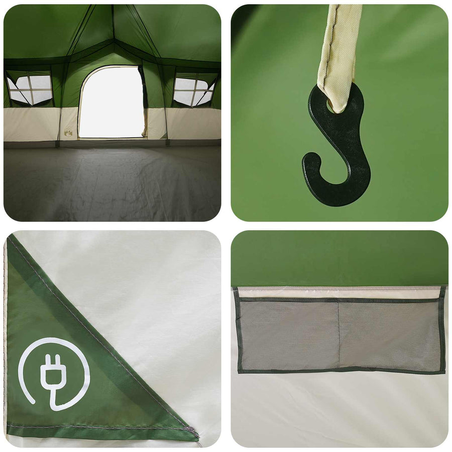 Gezinstent met dak Groen 487 x 340 x 216 cm Polyester en staal