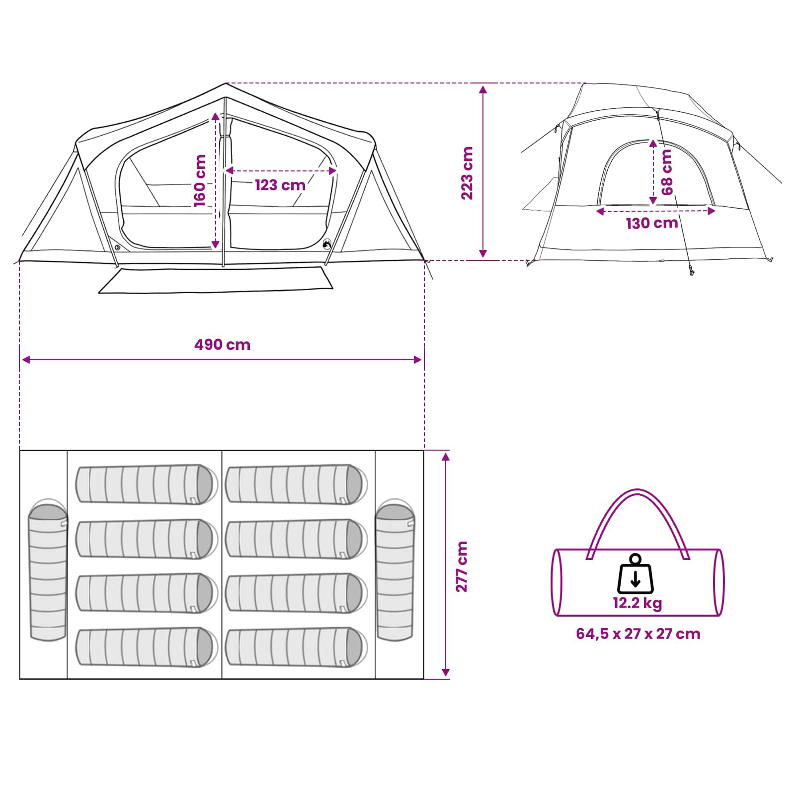 Huisje Tent Legergroen 480 x 273 x 205 cm Polyester en staal
