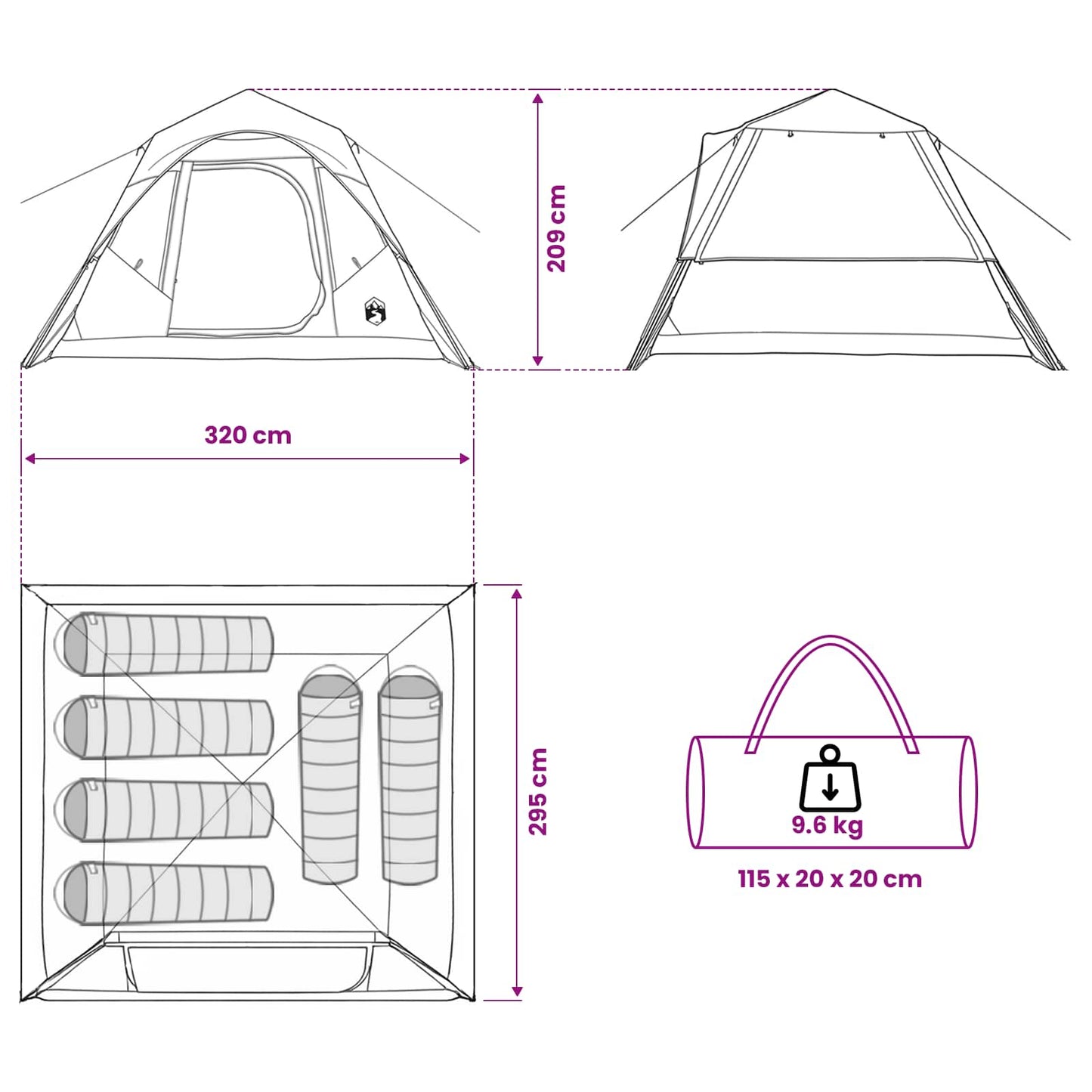 Directe Tent Groen 305 x 275 x 190 cm Polyester en staal