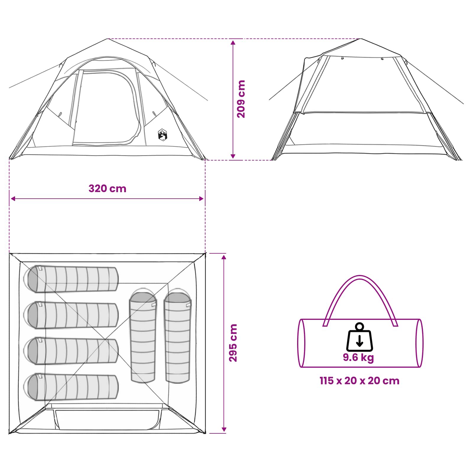 Directe Tent Groen 305 x 275 x 190 cm Polyester en staal