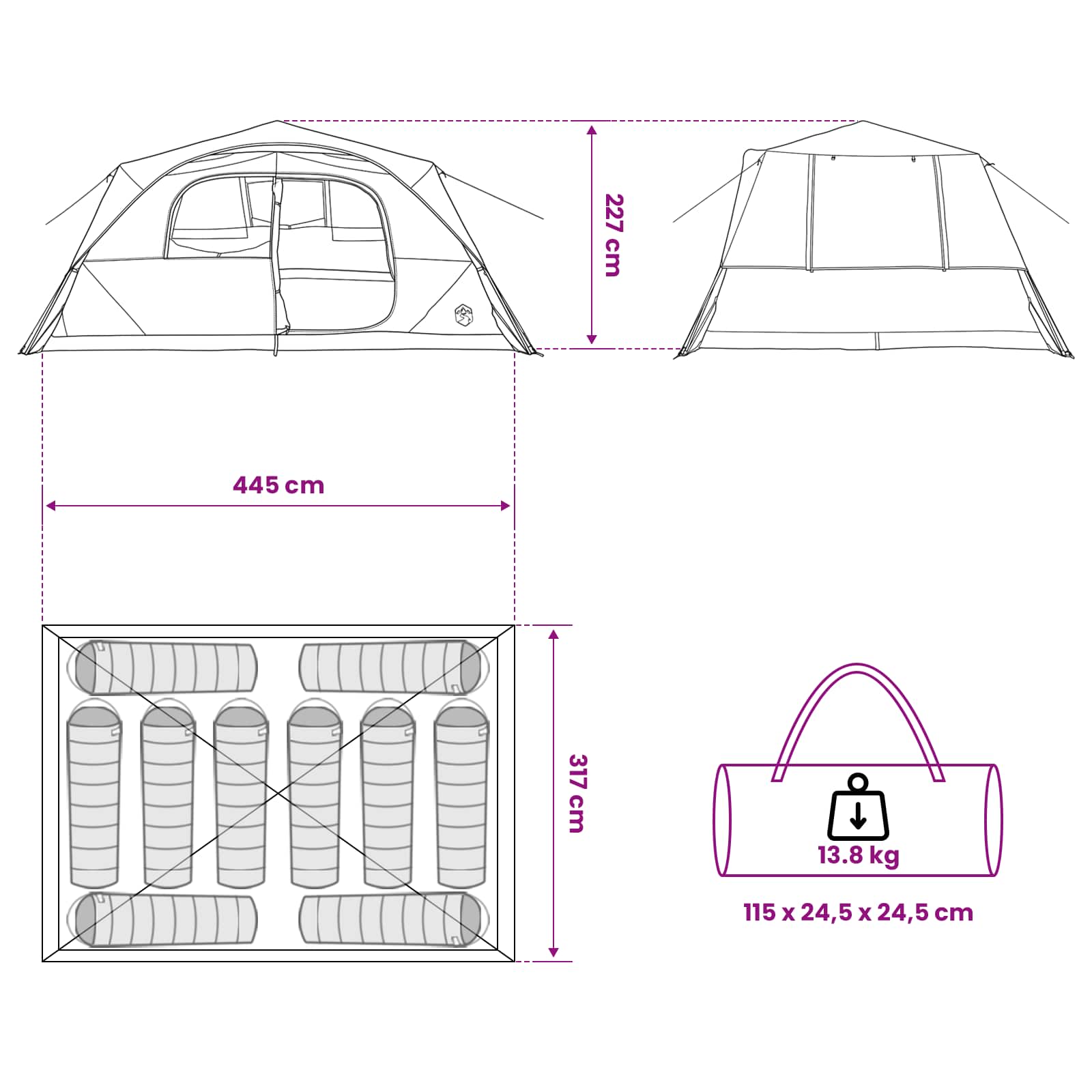 Directe Tent Blauw 365 x 280 x 200 cm Polyester en staal