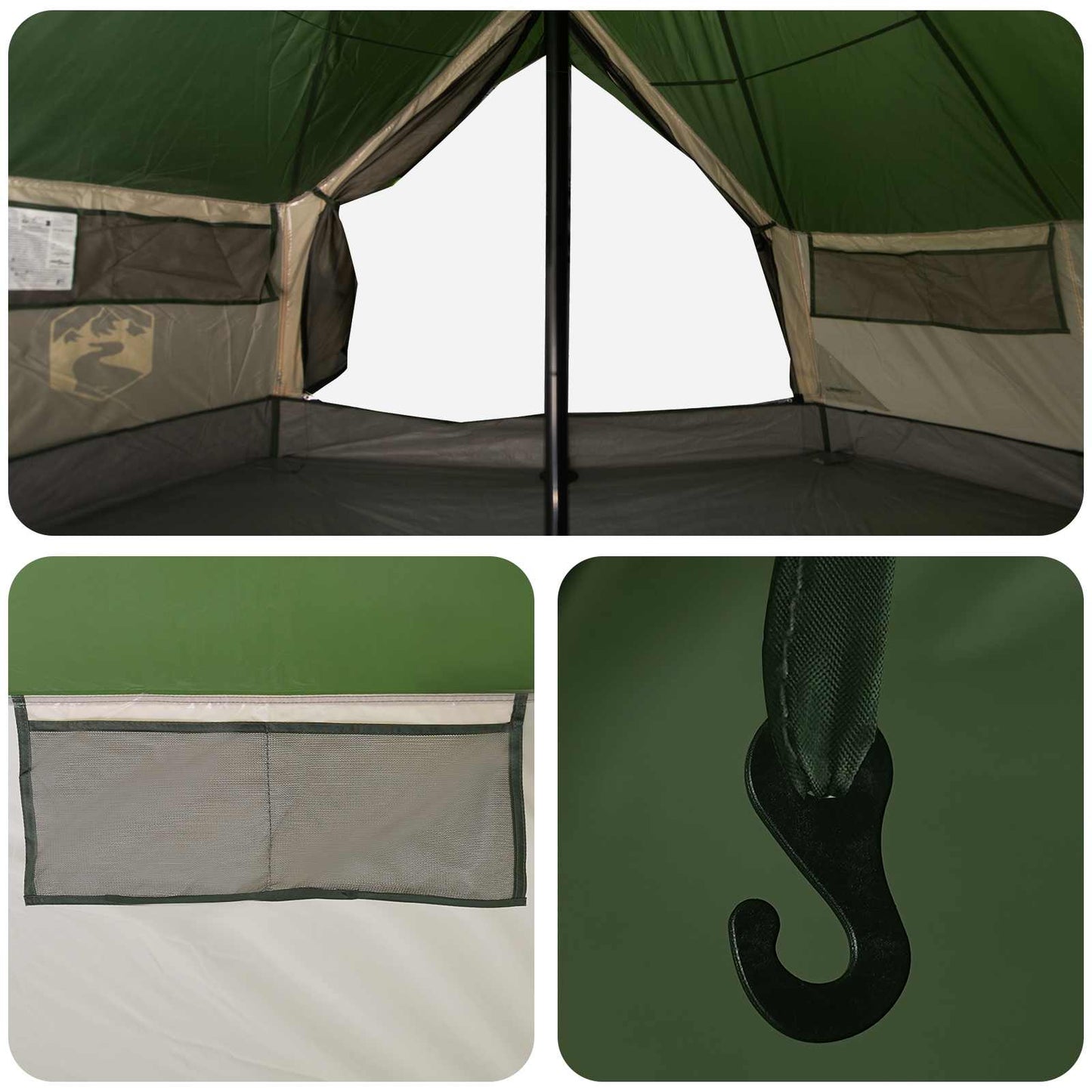 Tipi Tent met dak Groen 700 x 700 x 395 cm Polyester en staal
