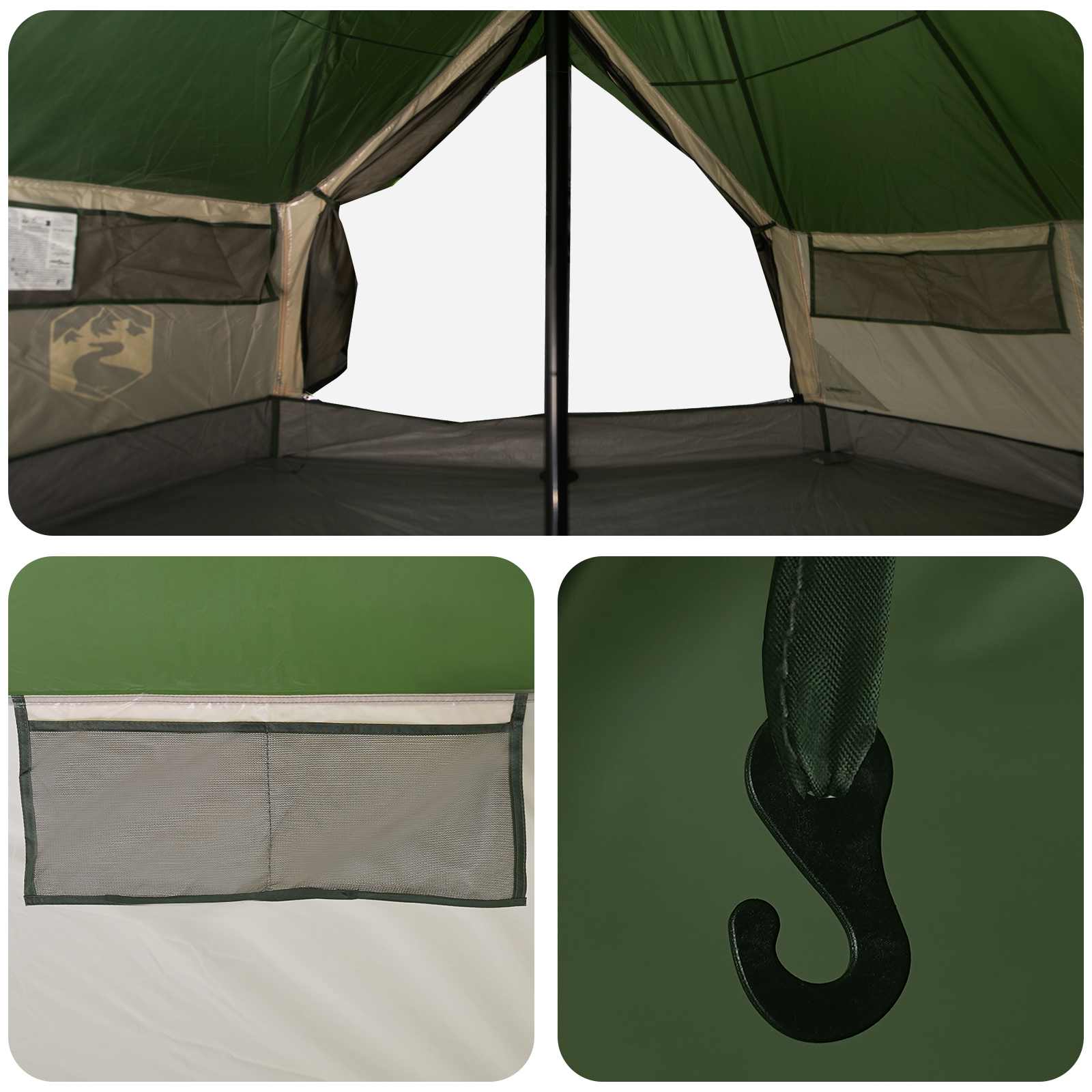Tipi Tent met dak Groen 700 x 700 x 395 cm Polyester en staal